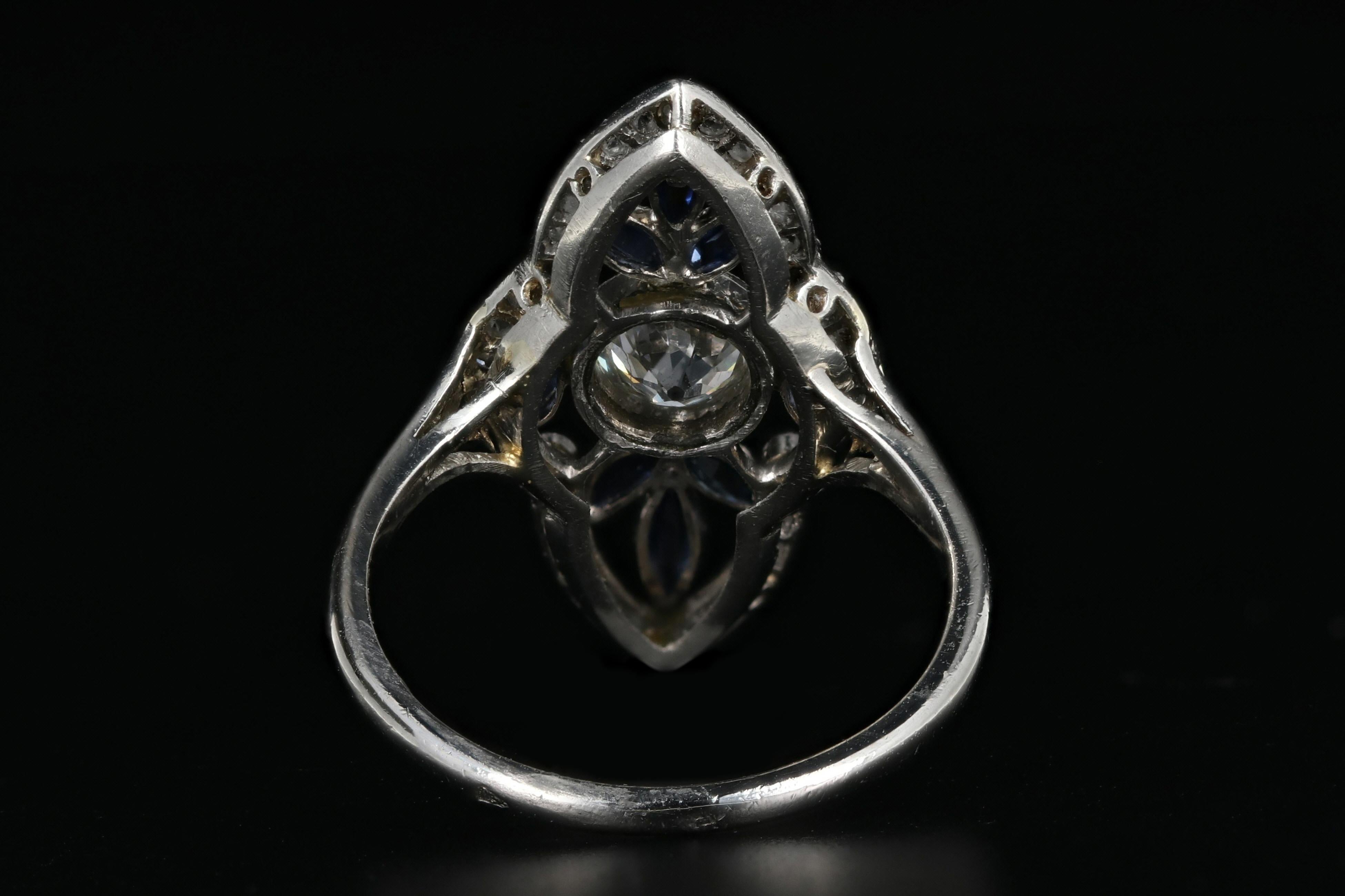 Rare Art Deco Platinum .5 Carat Old European Cut Diamond & Natural Sapphire Ring 1