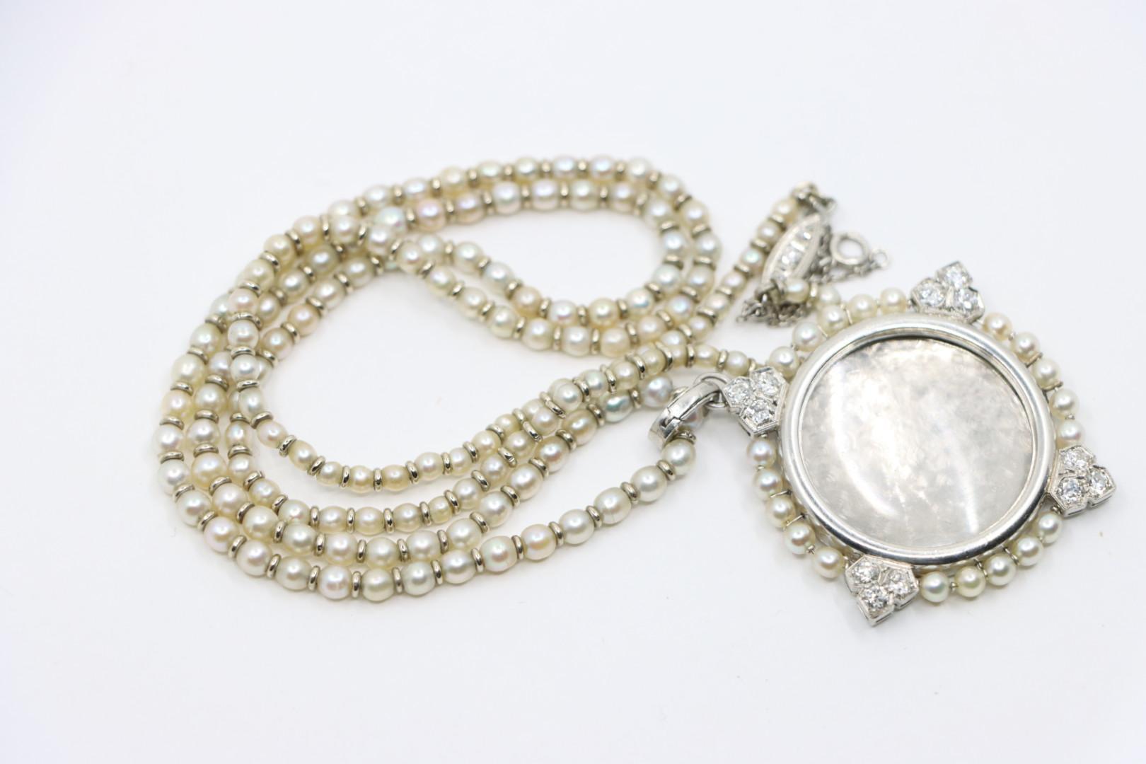 Rare Art Deco Platinum Natural Pearl Diamond Locket Pendant Necklace For Sale 5