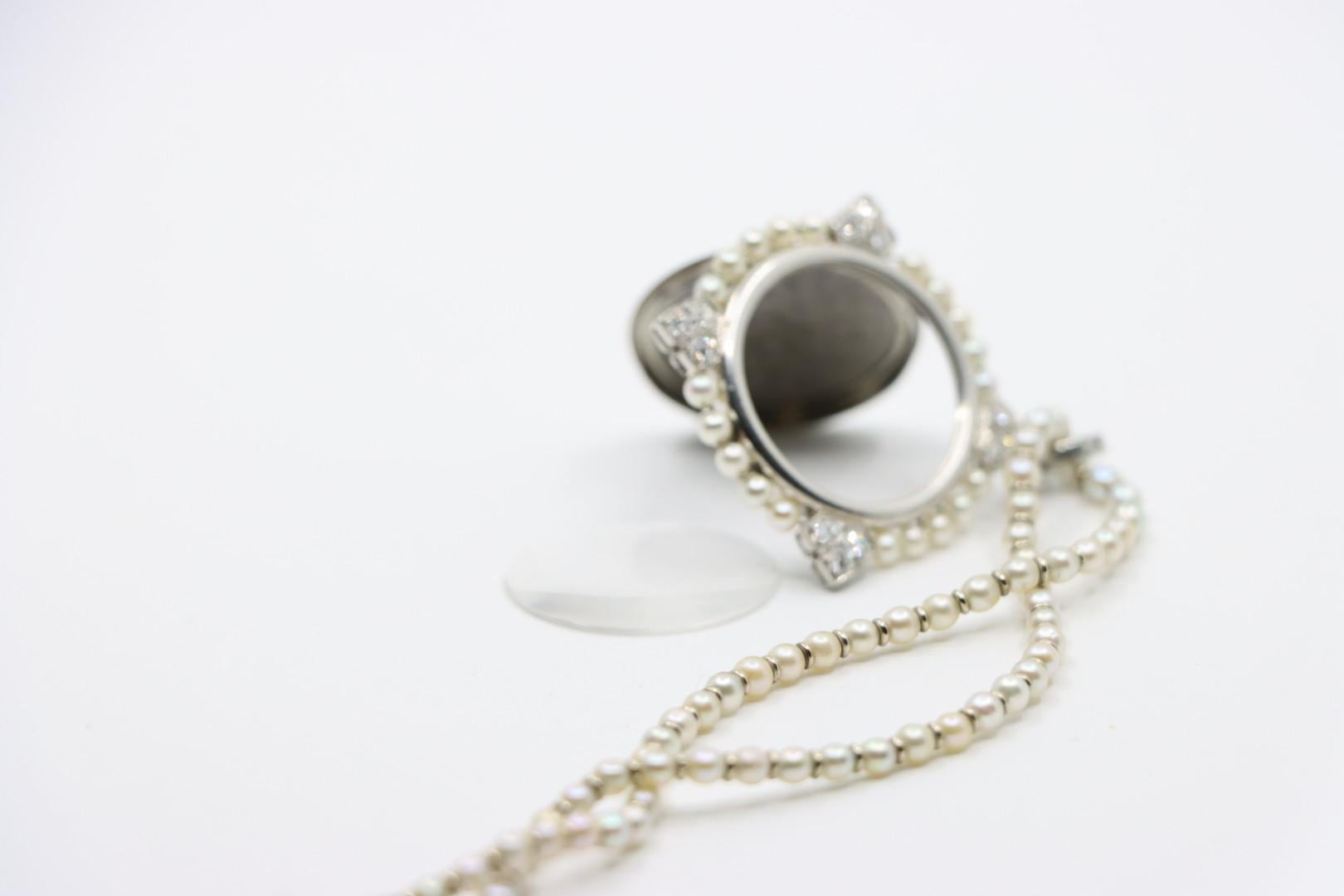 Rare Art Deco Platinum Natural Pearl Diamond Locket Pendant Necklace For Sale 8