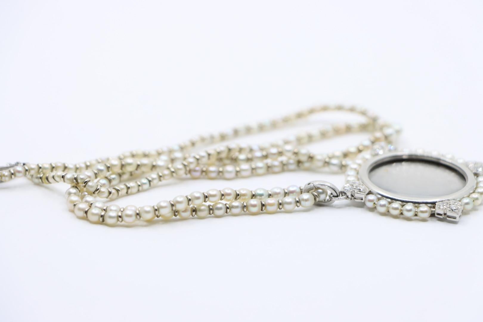Rare Art Deco Platinum Natural Pearl Diamond Locket Pendant Necklace For Sale 9