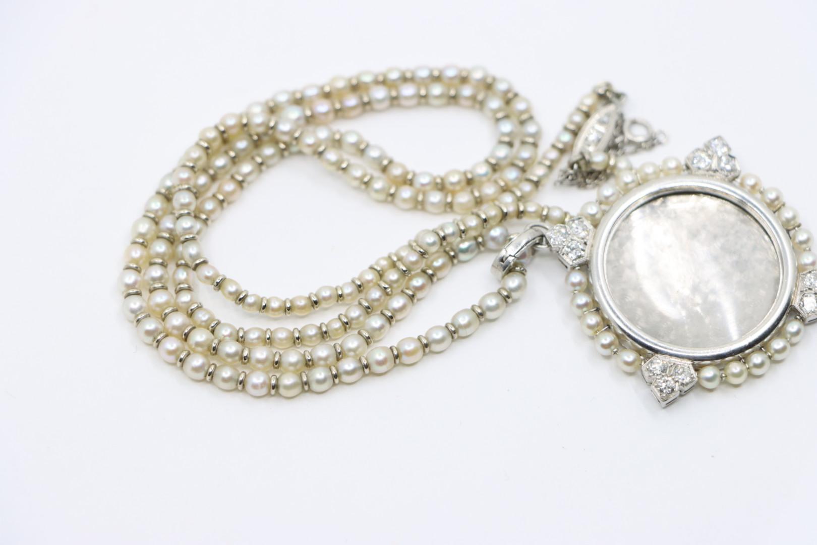 Rare Art Deco Platinum Natural Pearl Diamond Locket Pendant Necklace For Sale 4