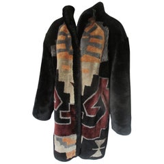 Used Rare Art-Deco Print Sheared Beaver Fur Coat