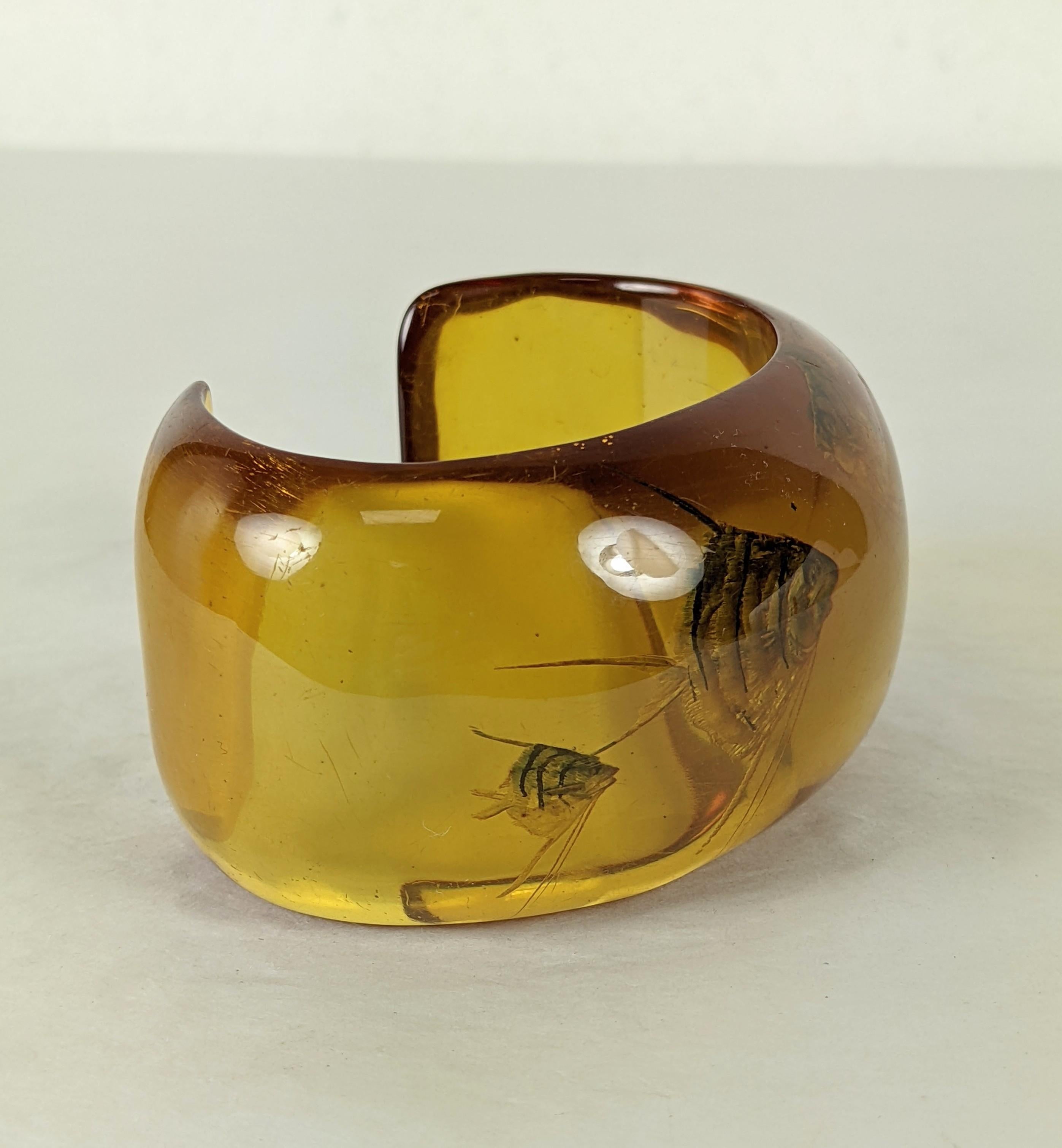 Rare Art Deco Reverse Carved Apple Juice Bakelite Aquarium Cuff For Sale 2