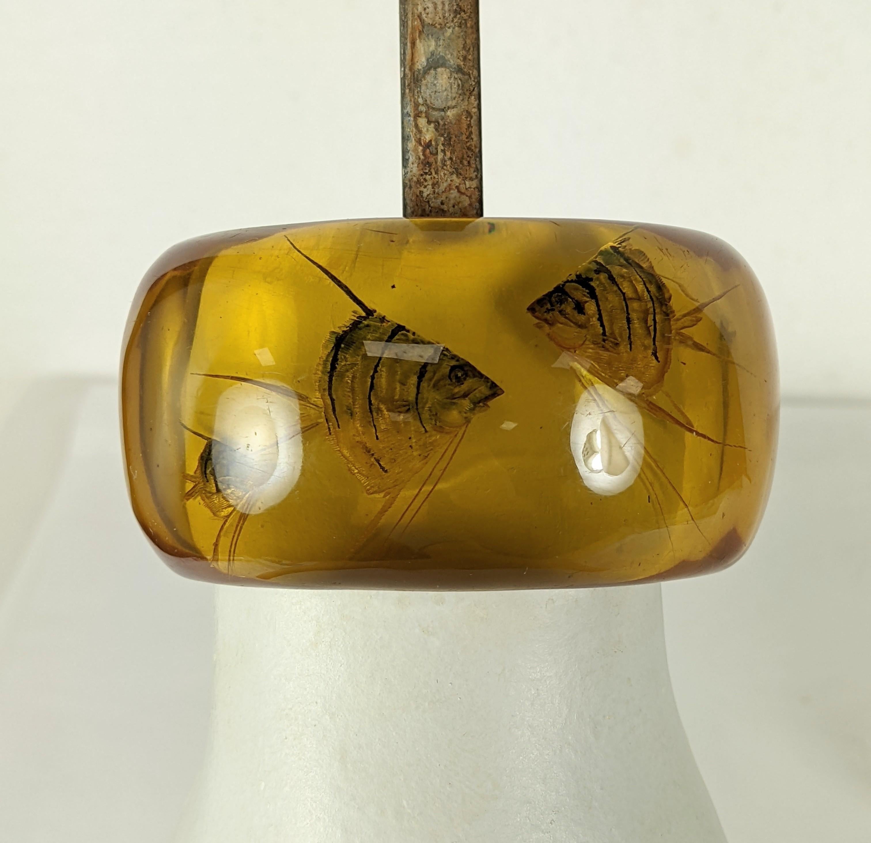 Rare Art Deco Reverse Carved Apple Juice Bakelite Aquarium Cuff For Sale 5