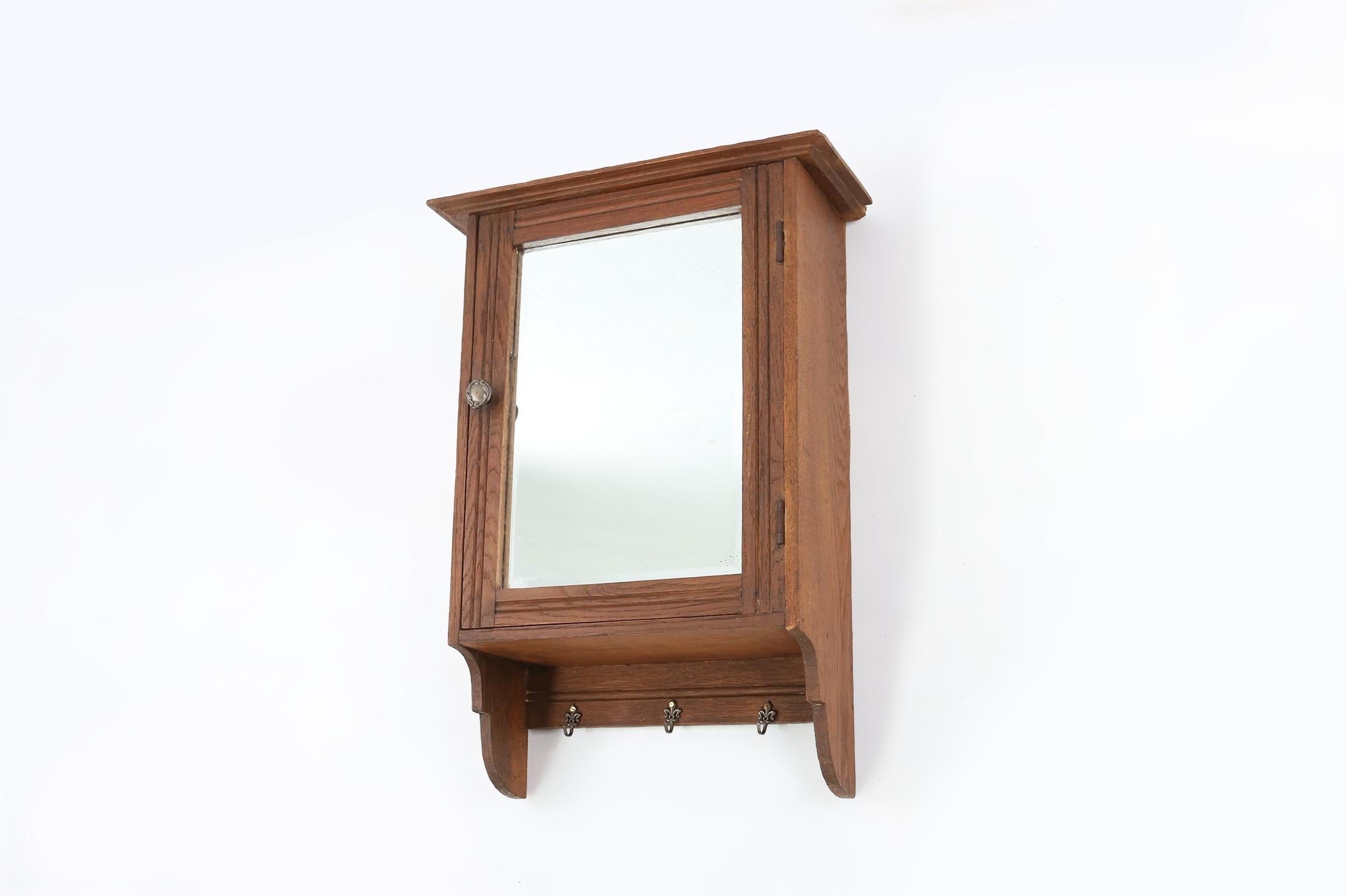 French Rare Art Deco shaving cabinet in wood with side mirrors, France 1920s For Sale