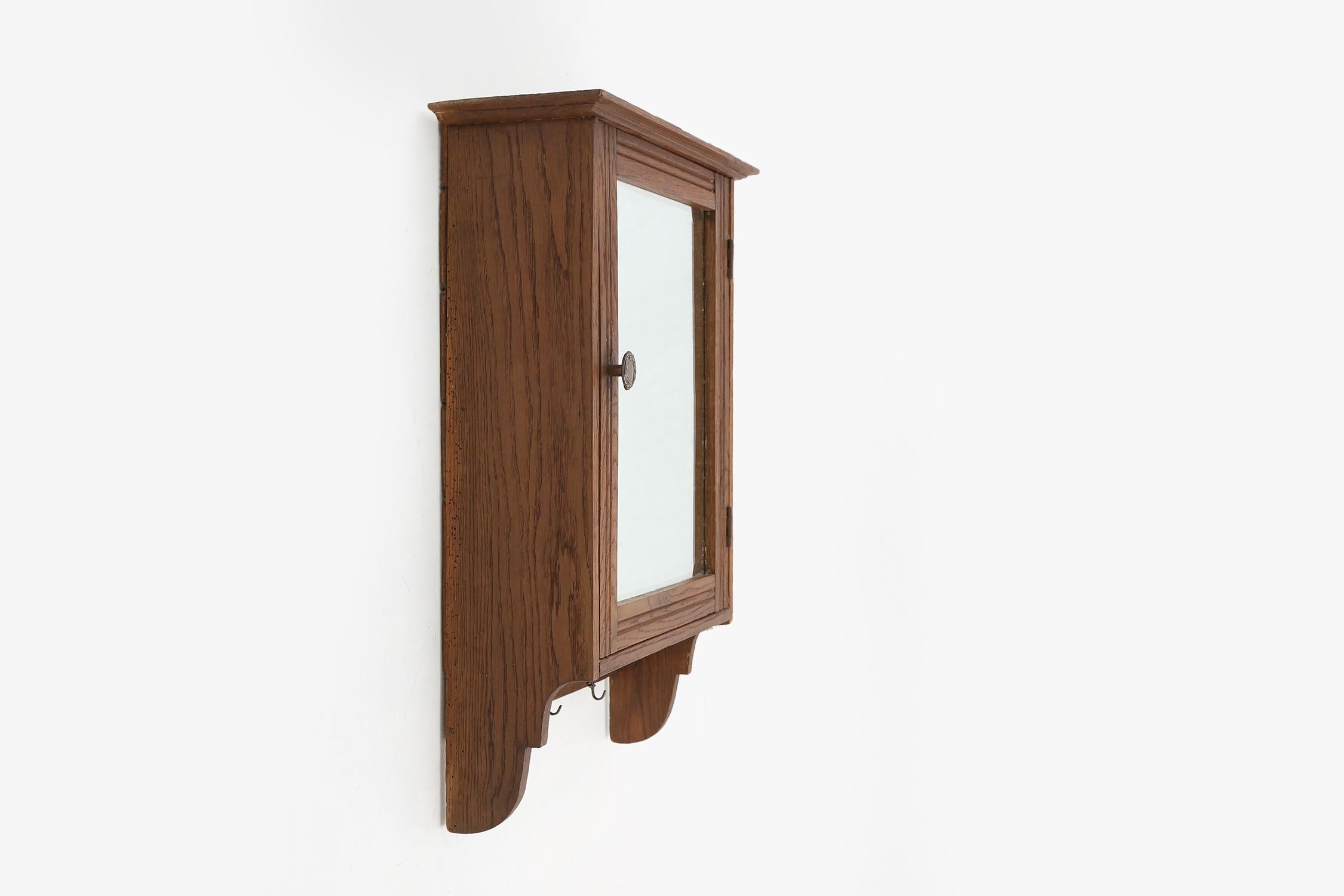 Mirror Rare Art Deco shaving cabinet in wood with side mirrors, France 1920s For Sale