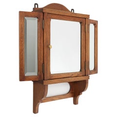 Rare Art Deco shaving cabinet in wood with side mirrors, France 1920s