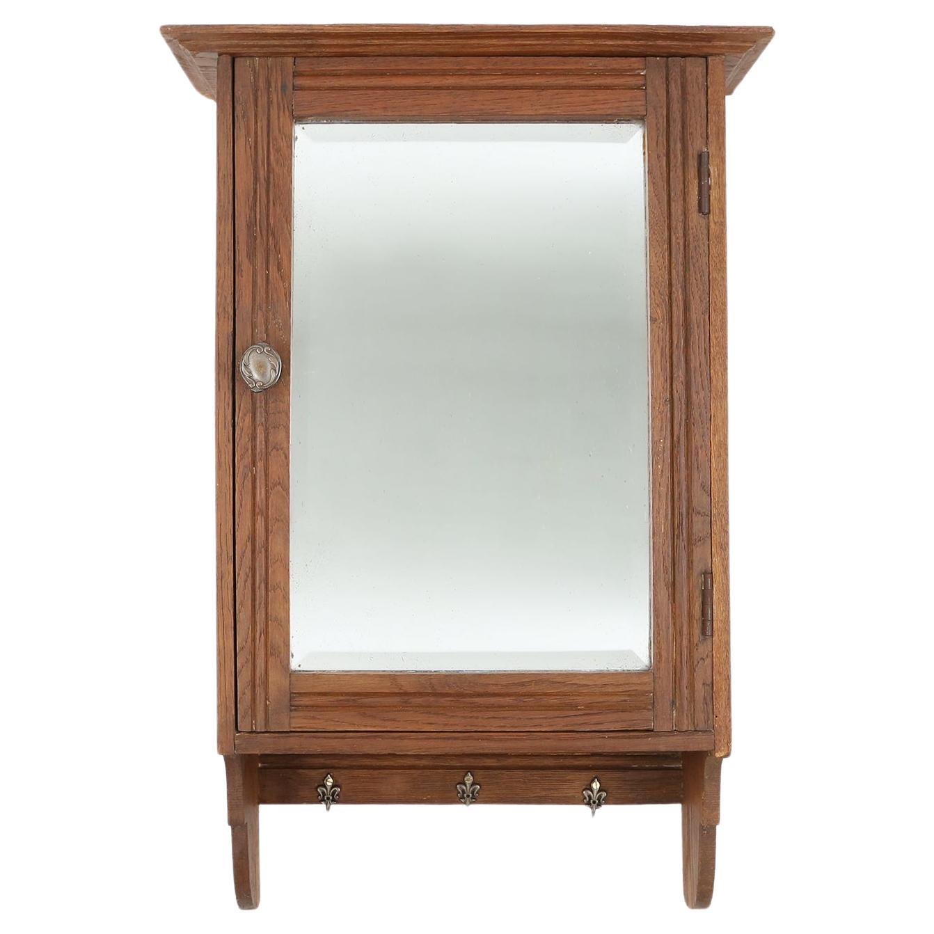 Rare Art Deco shaving cabinet in wood with side mirrors, France 1920s