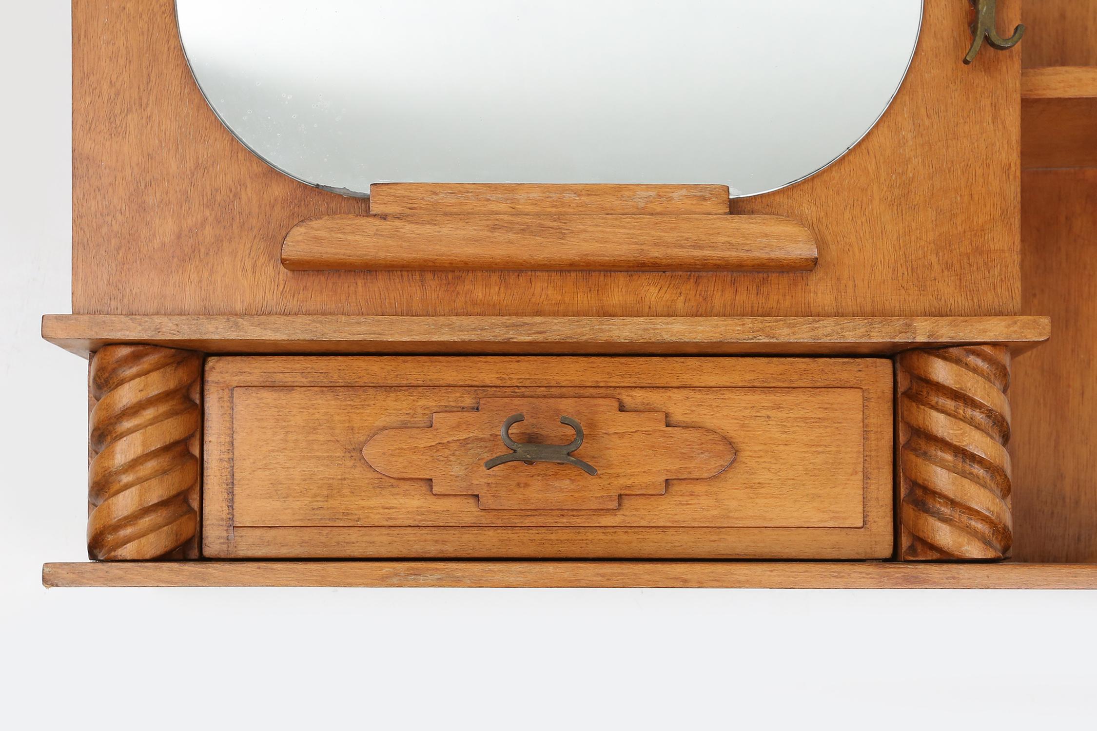 Seltener Art-Déco-Rasierschrank mit Spiegel und Schublade, Frankreich ca. 1950 (Französisch) im Angebot