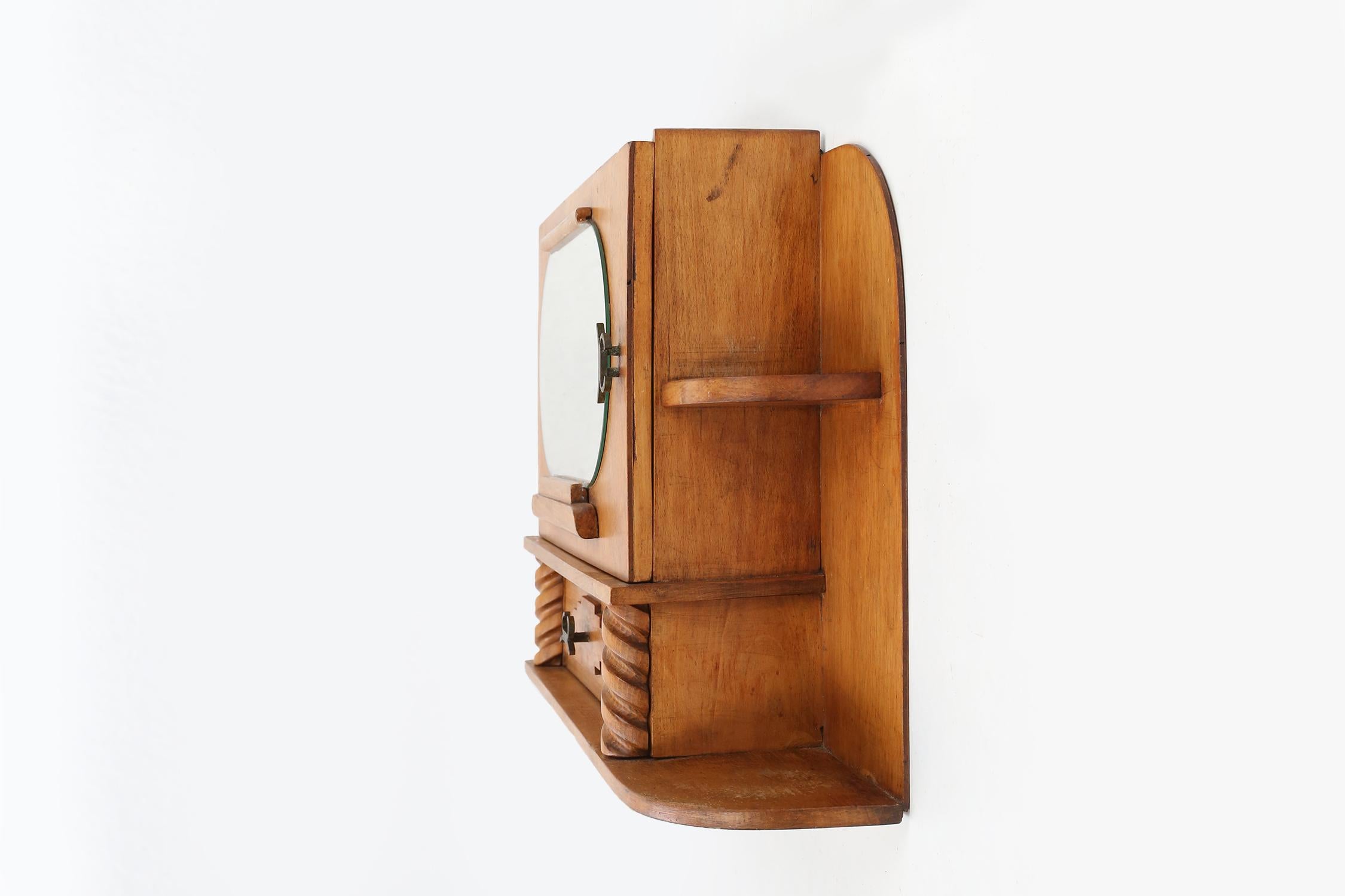 Seltener Art-Déco-Rasierschrank mit Spiegel und Schublade, Frankreich ca. 1950 (Mitte des 20. Jahrhunderts) im Angebot
