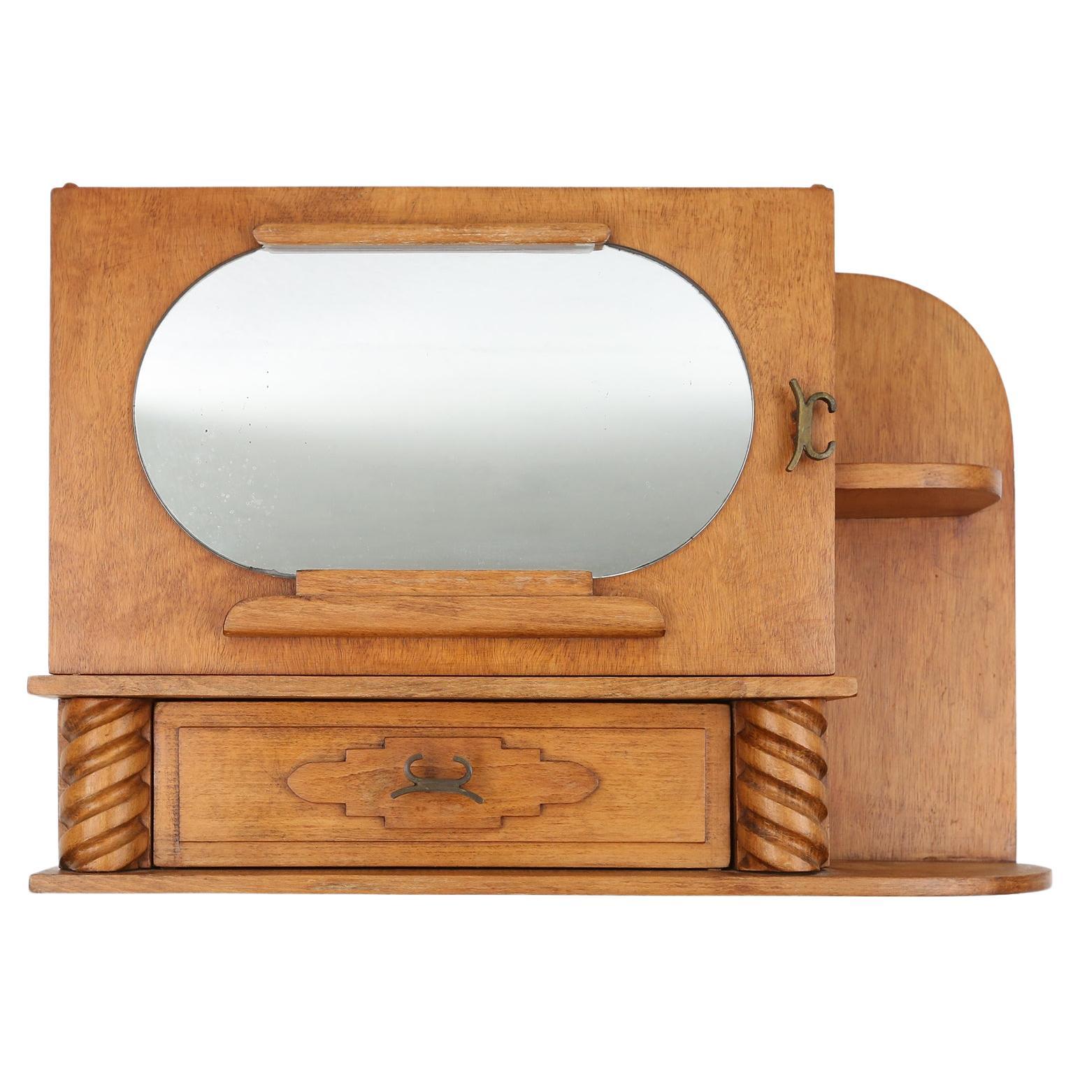 Rare Art Deco shaving cabinet with mirror and drawer, France ca. 1950