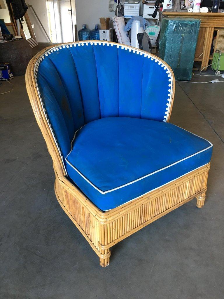 Rare Art Deco Shell Back Stick Rattan Lounge Chairs 2