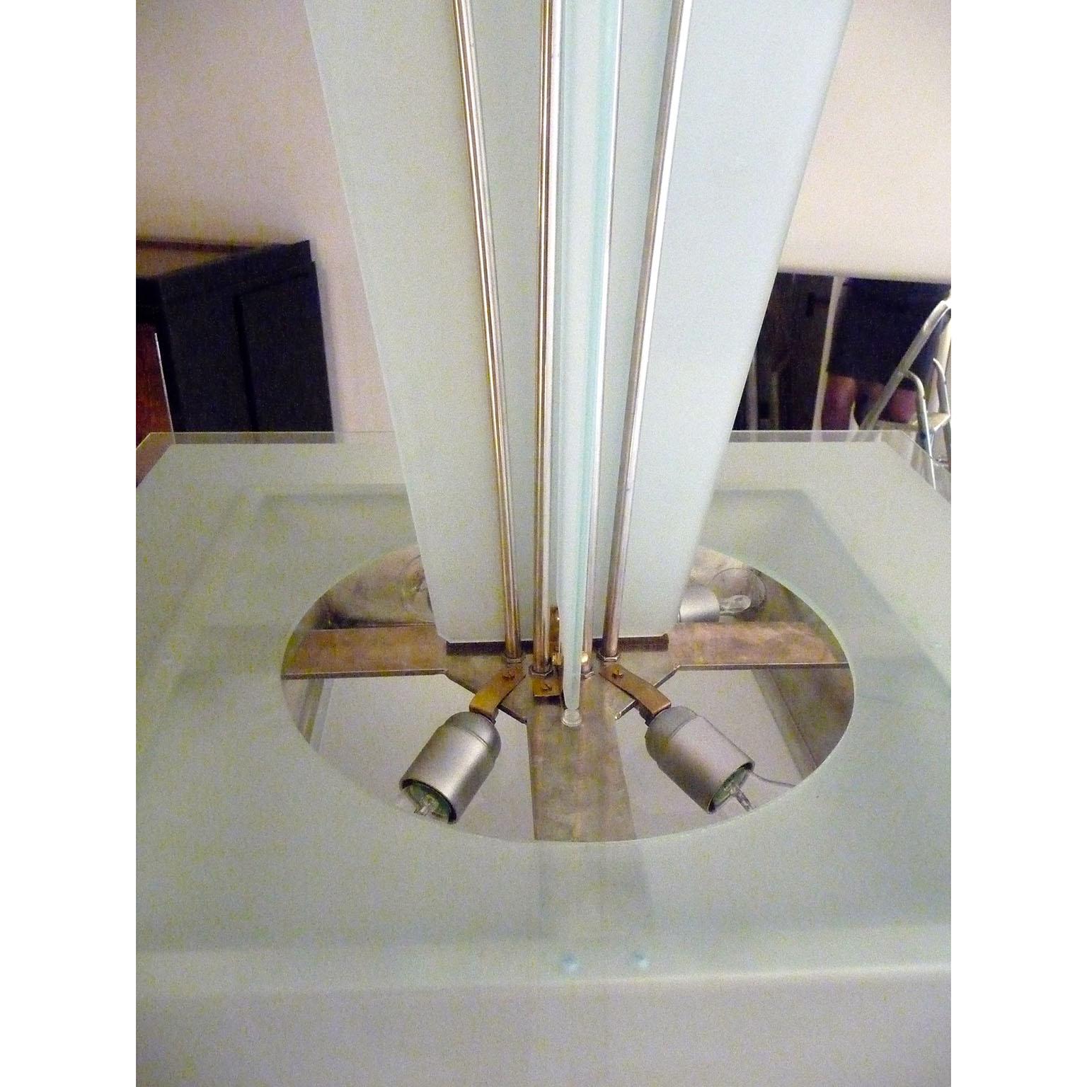 Mid-20th Century Rare Art Deco Silver Plate and Glass, Ceiling Light, Jean Damon, France 1930s For Sale