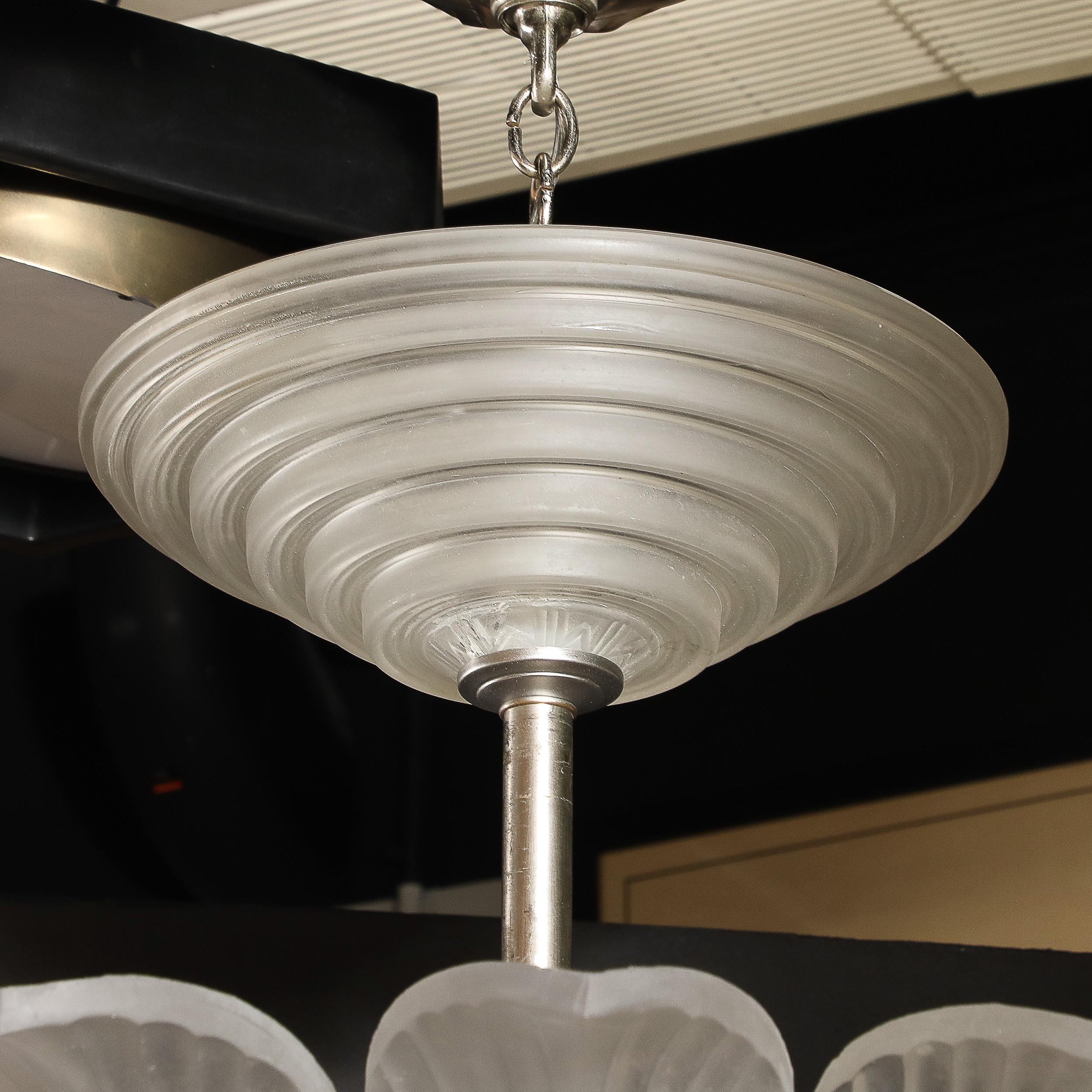 Raro candelabro de cristal esmerilado estilo Art Decó firmado Sabino en venta 8