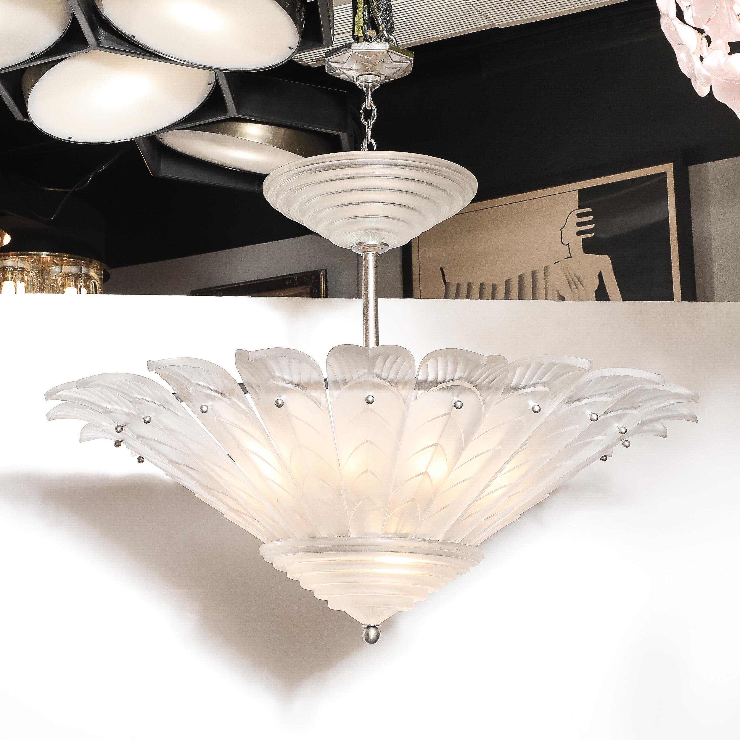 Raro candelabro de cristal esmerilado estilo Art Decó firmado Sabino en venta 14