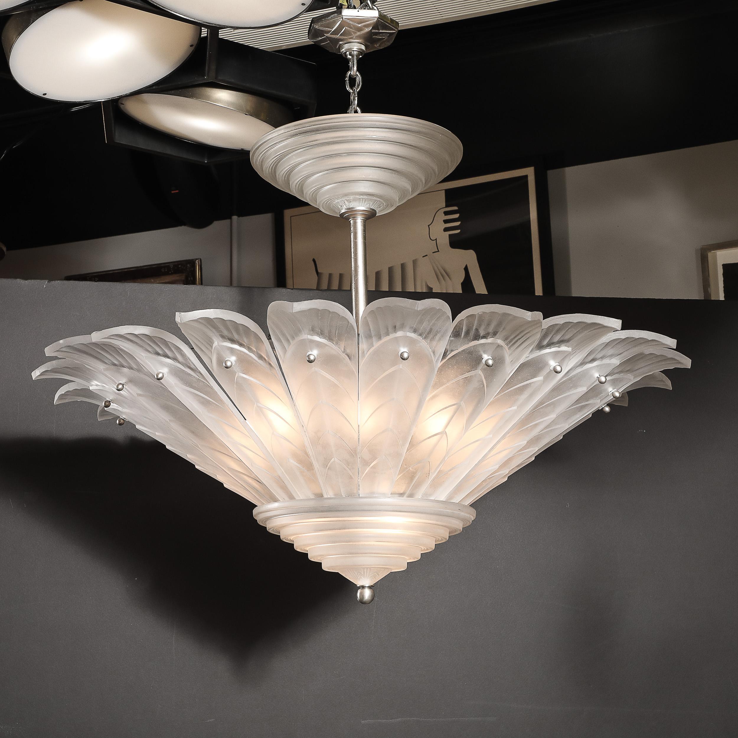 Raro candelabro de cristal esmerilado estilo Art Decó firmado Sabino Vidrio en venta
