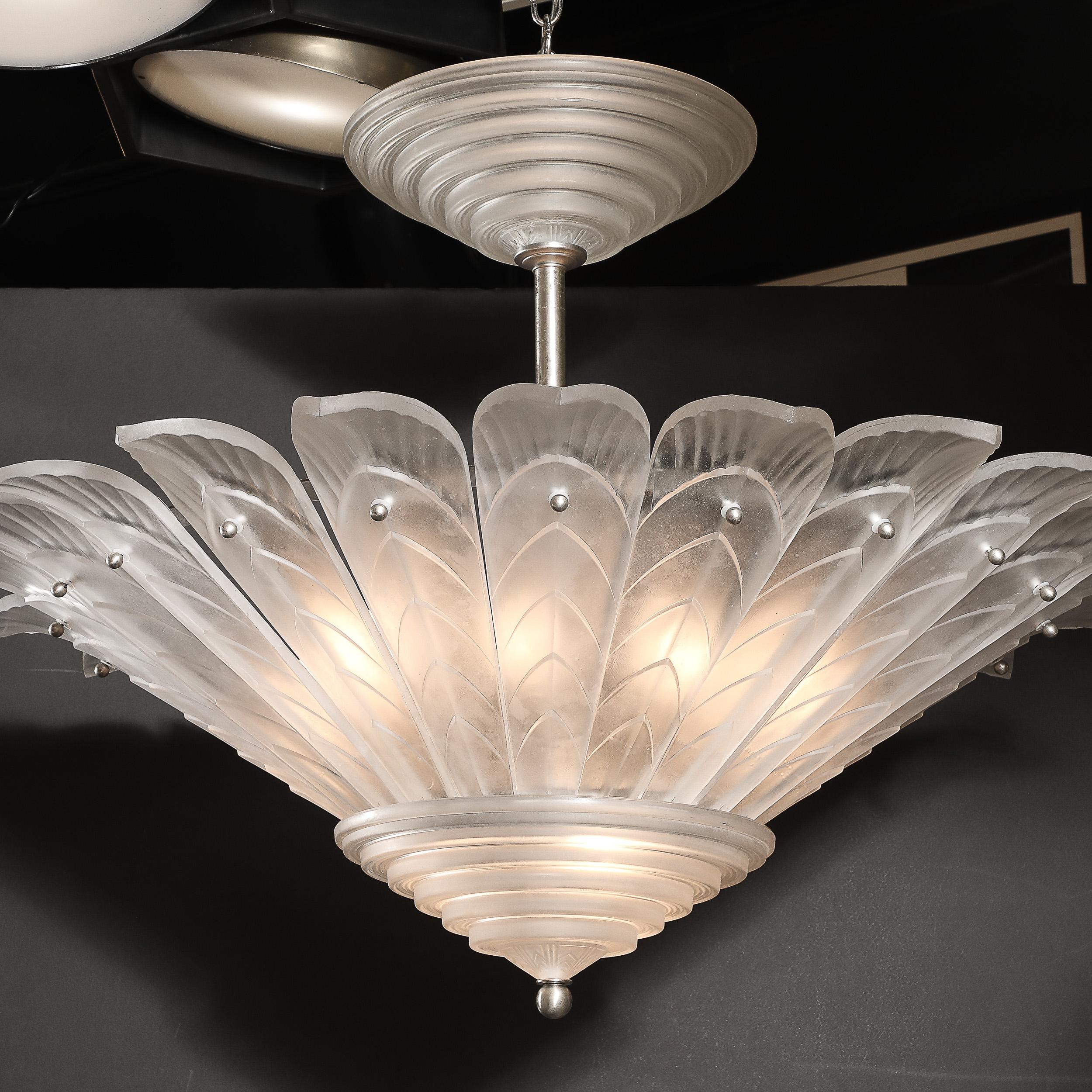 Raro candelabro de cristal esmerilado estilo Art Decó firmado Sabino en venta 1