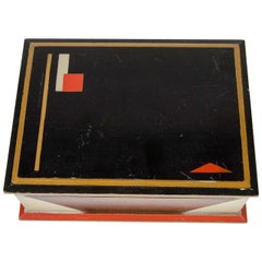 Rare Art Deco Skyscraper Style Hand Painted Walnut Box with Cubist Designs