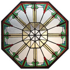 Antique Rare Art Deco Stained Glass Octagonal Skylight