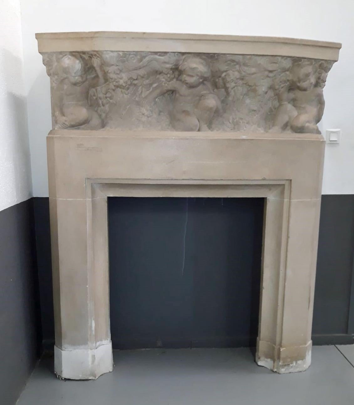 (Attributed) Paul Hagemans Rare Art Deco Stone Fireplace, Neoclassic , circa 1940 For Sale 8