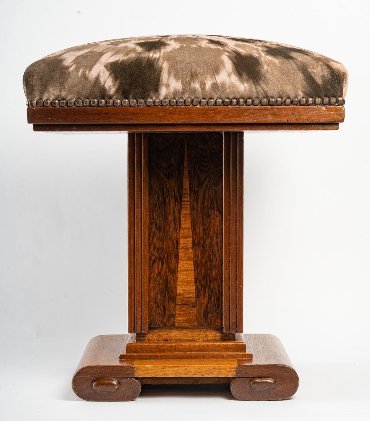 Rare Art Deco Stool in Oak and Oak Marquetry 1