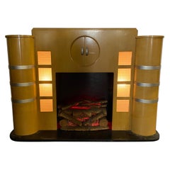 Vintage Rare Art Deco Streamline Fireplace Mantel, Manufactured by Majestic