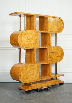 RARE ART DECO STYLE BURR WALNUT BOOKCASE DISPLAY CABINET LOTS STORAGE SPACE j1