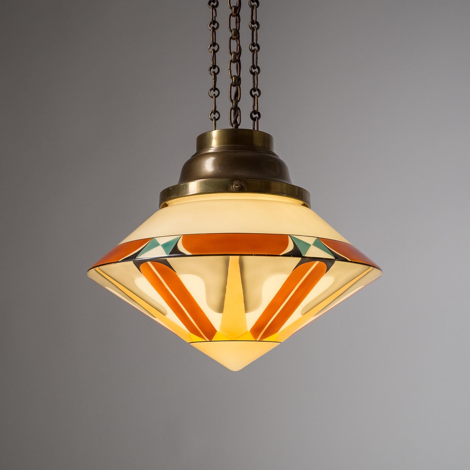 Rare Art Deco Suspension Light, 1920s, Enameled Glass 4