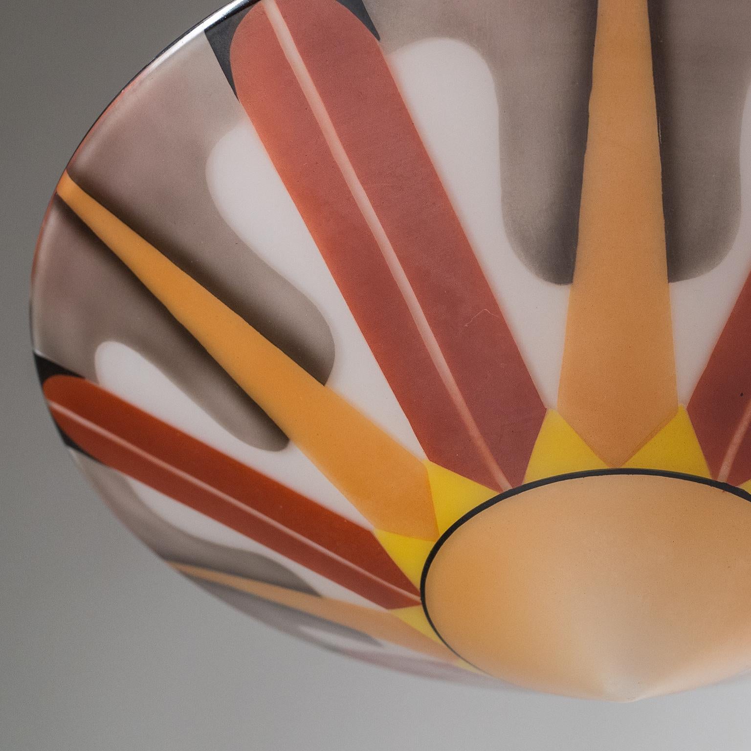 Rare Art Deco Suspension Light, 1920s, Enameled Glass 6
