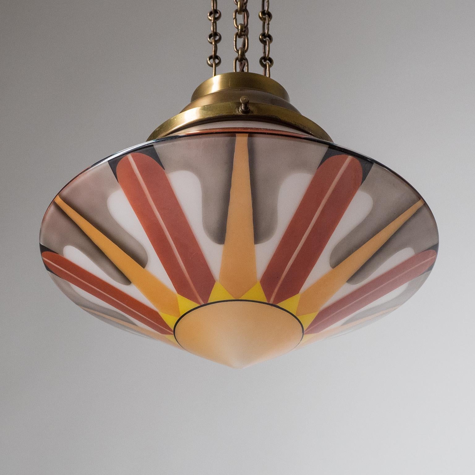 Rare Art Deco Suspension Light, 1920s, Enameled Glass 8