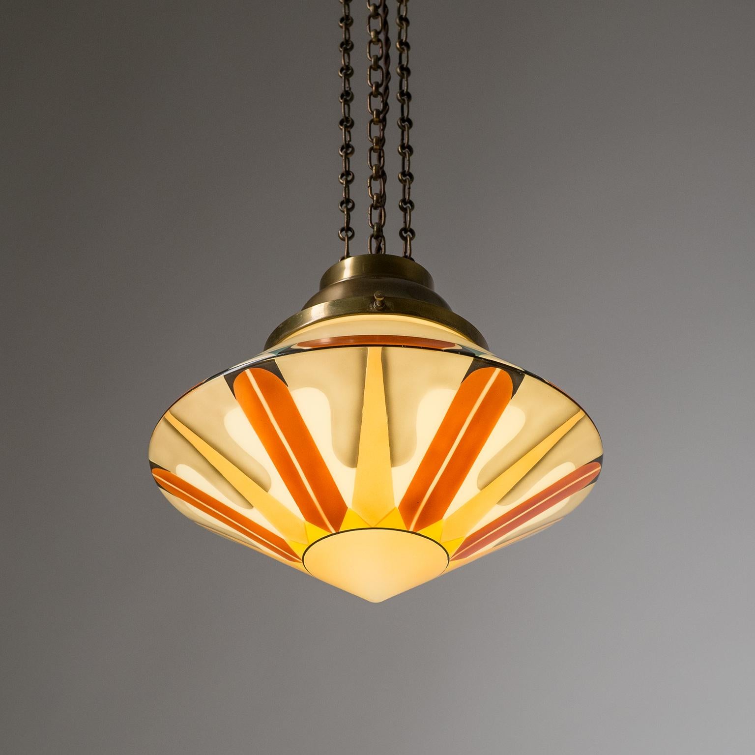 Rare Art Deco Suspension Light, 1920s, Enameled Glass 9