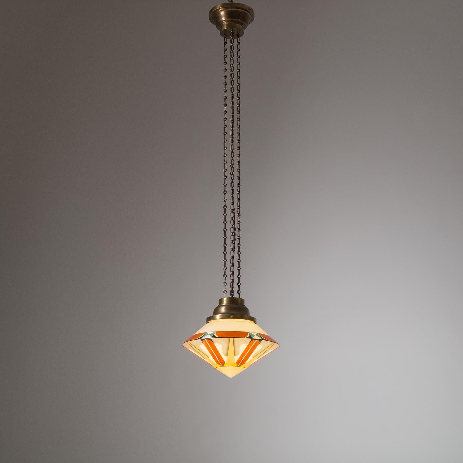 Rare Art Deco Suspension Light, 1920s, Enameled Glass 10