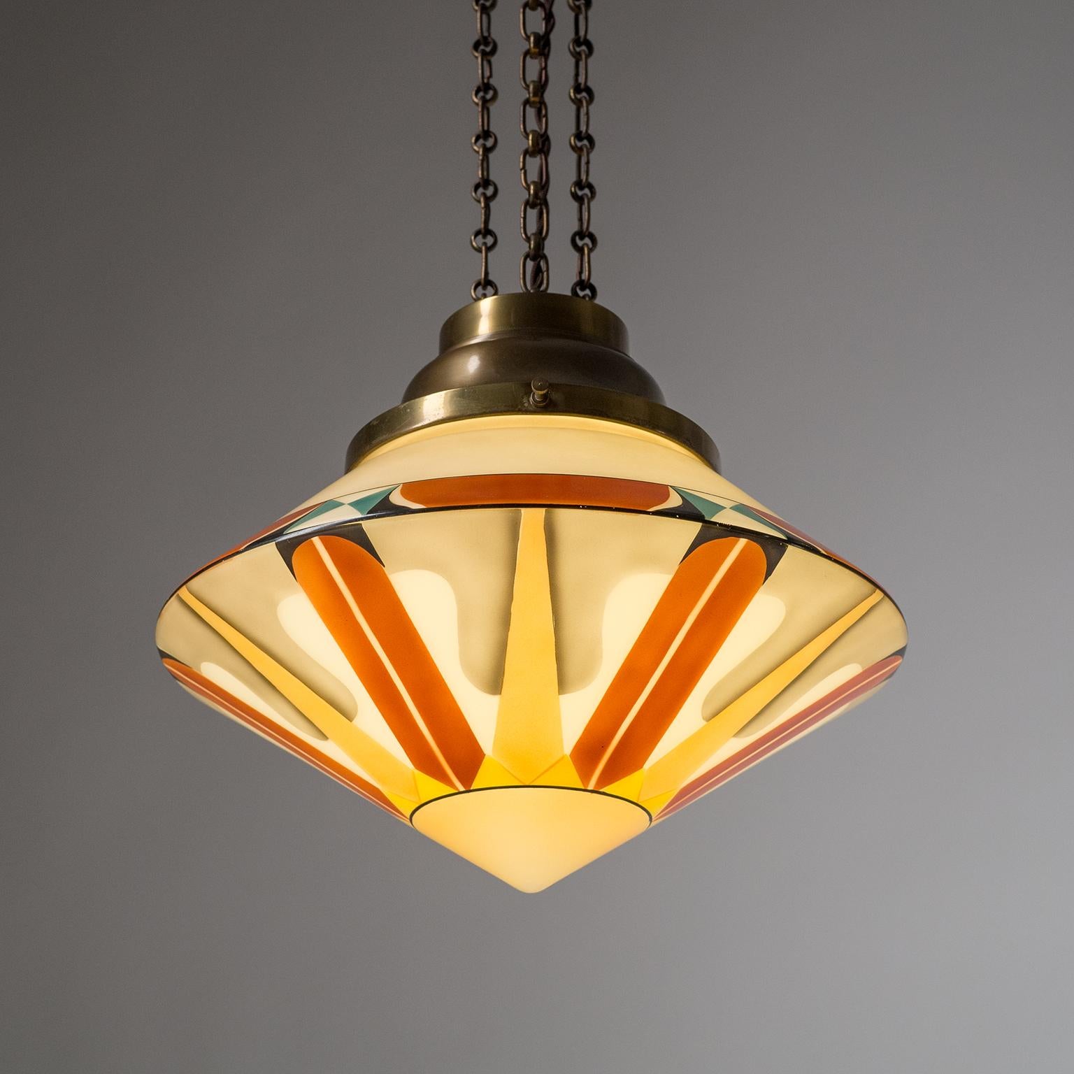 Rare Art Deco Suspension Light, 1920s, Enameled Glass In Good Condition In Vienna, AT