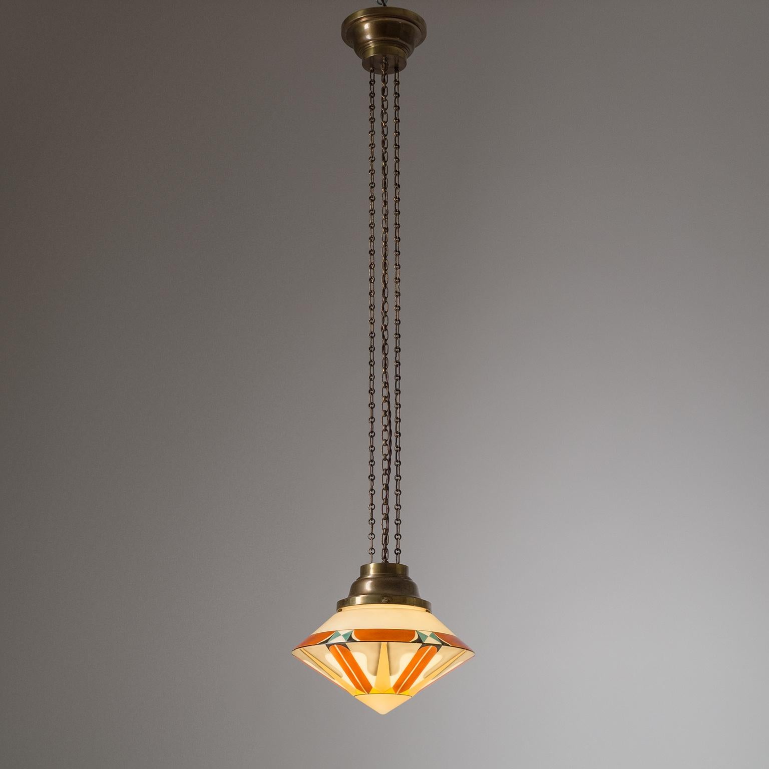 Early 20th Century Rare Art Deco Suspension Light, 1920s, Enameled Glass