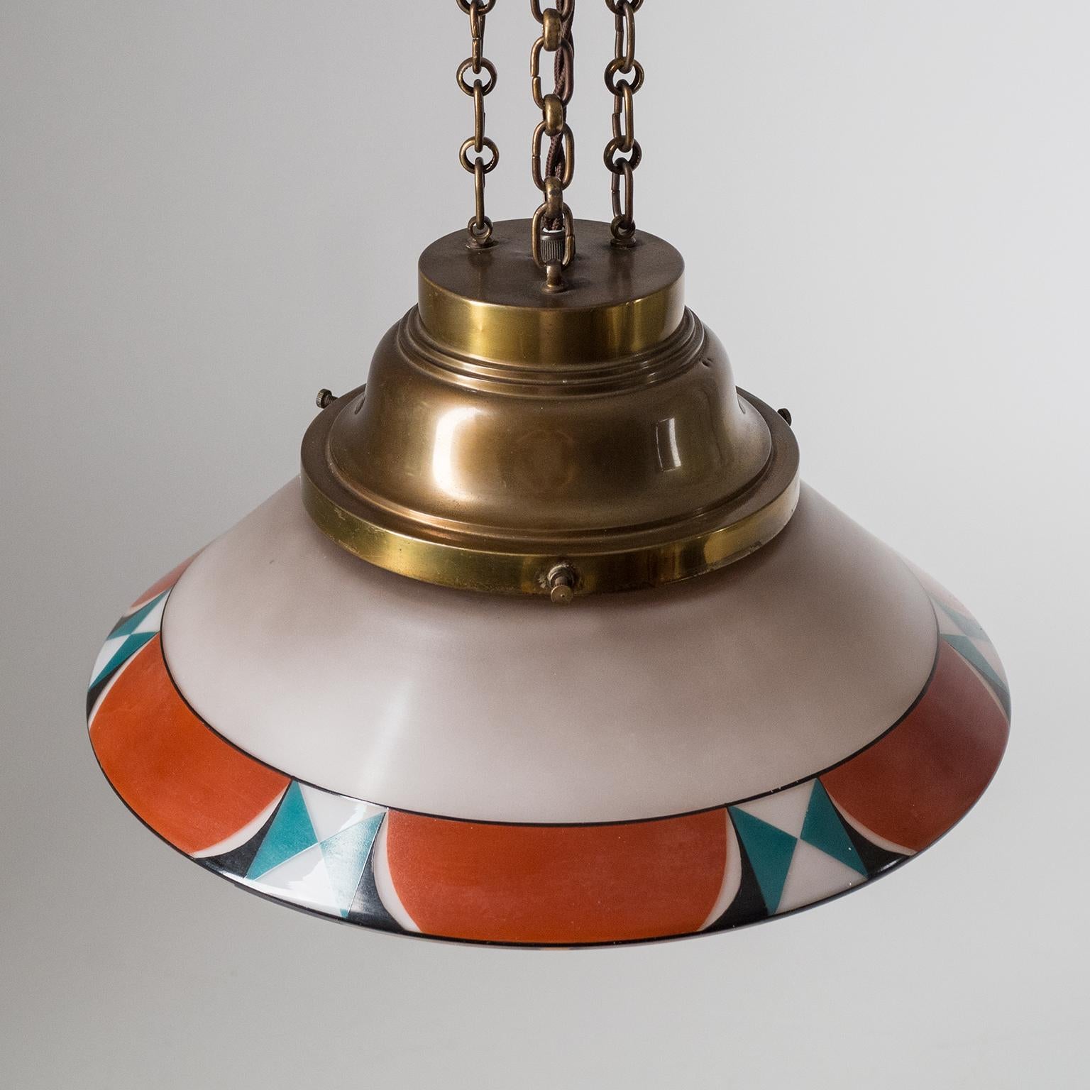 Rare Art Deco Suspension Light, 1920s, Enameled Glass 2