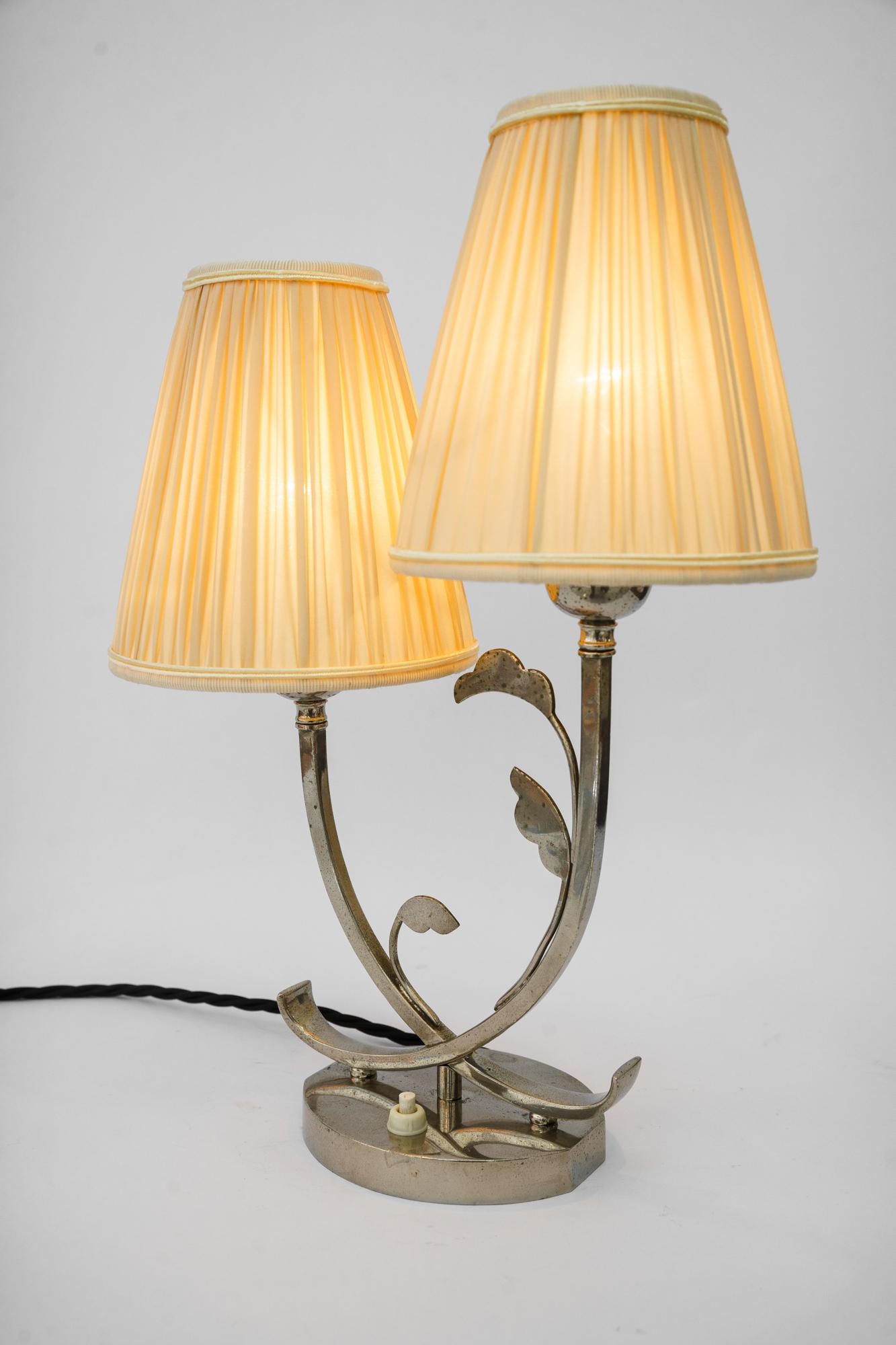 Rare Art Deco Table Lamp with Fabric Shades Vienna Around 1920s For Sale 3