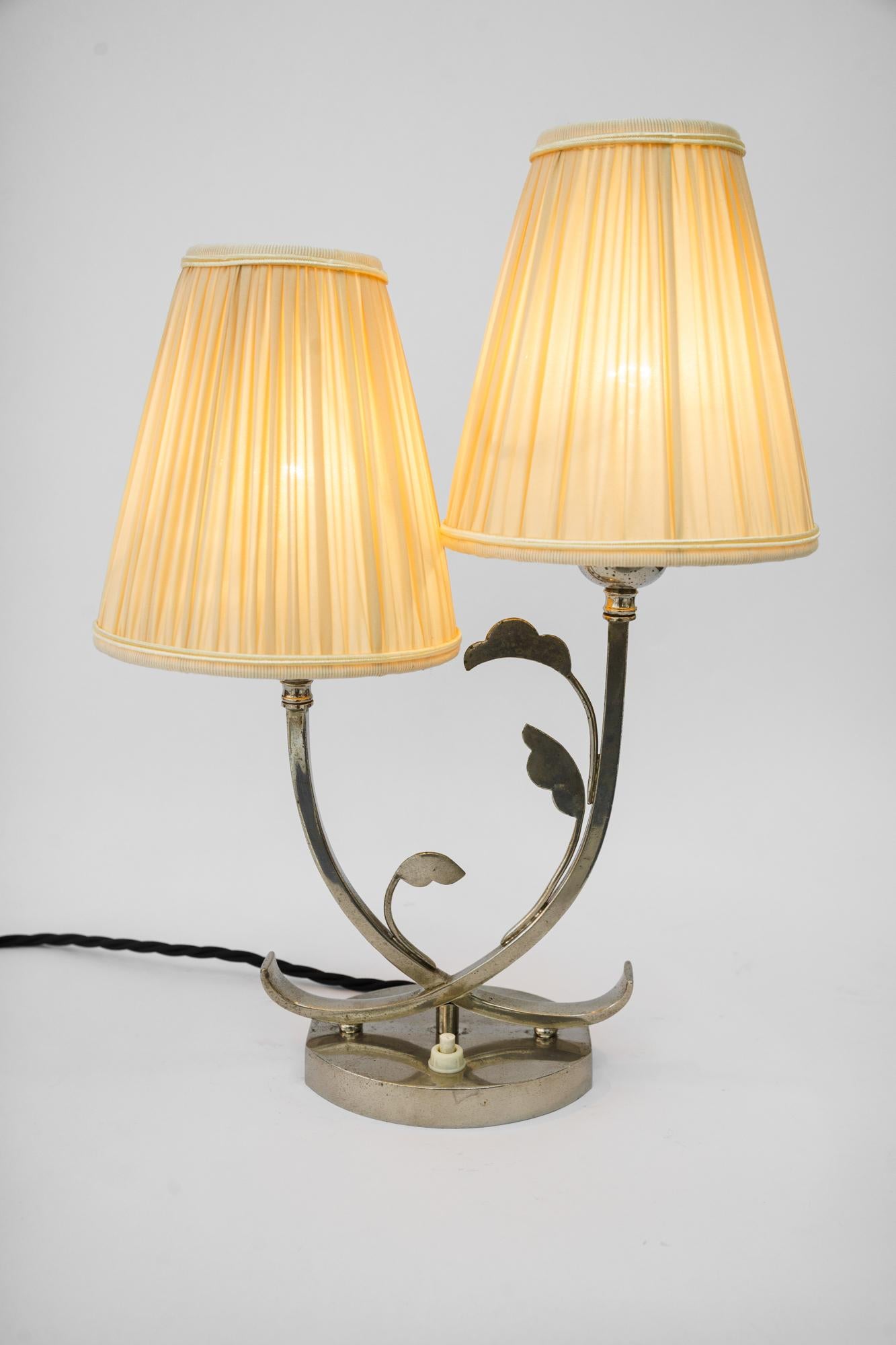 Rare Art Deco Table Lamp with Fabric Shades Vienna Around 1920s For Sale 4