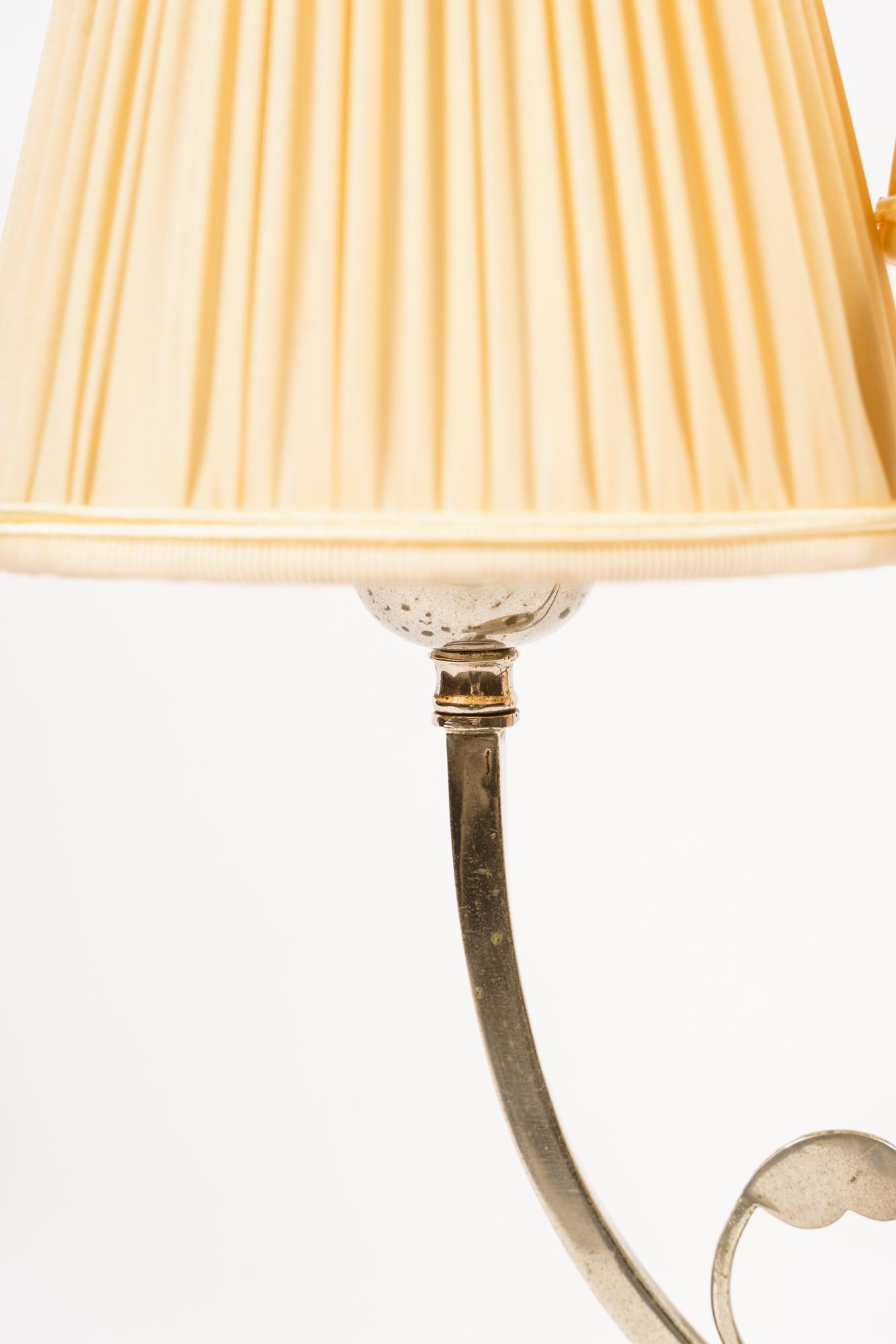 Plated Rare Art Deco Table Lamp with Fabric Shades Vienna Around 1920s For Sale