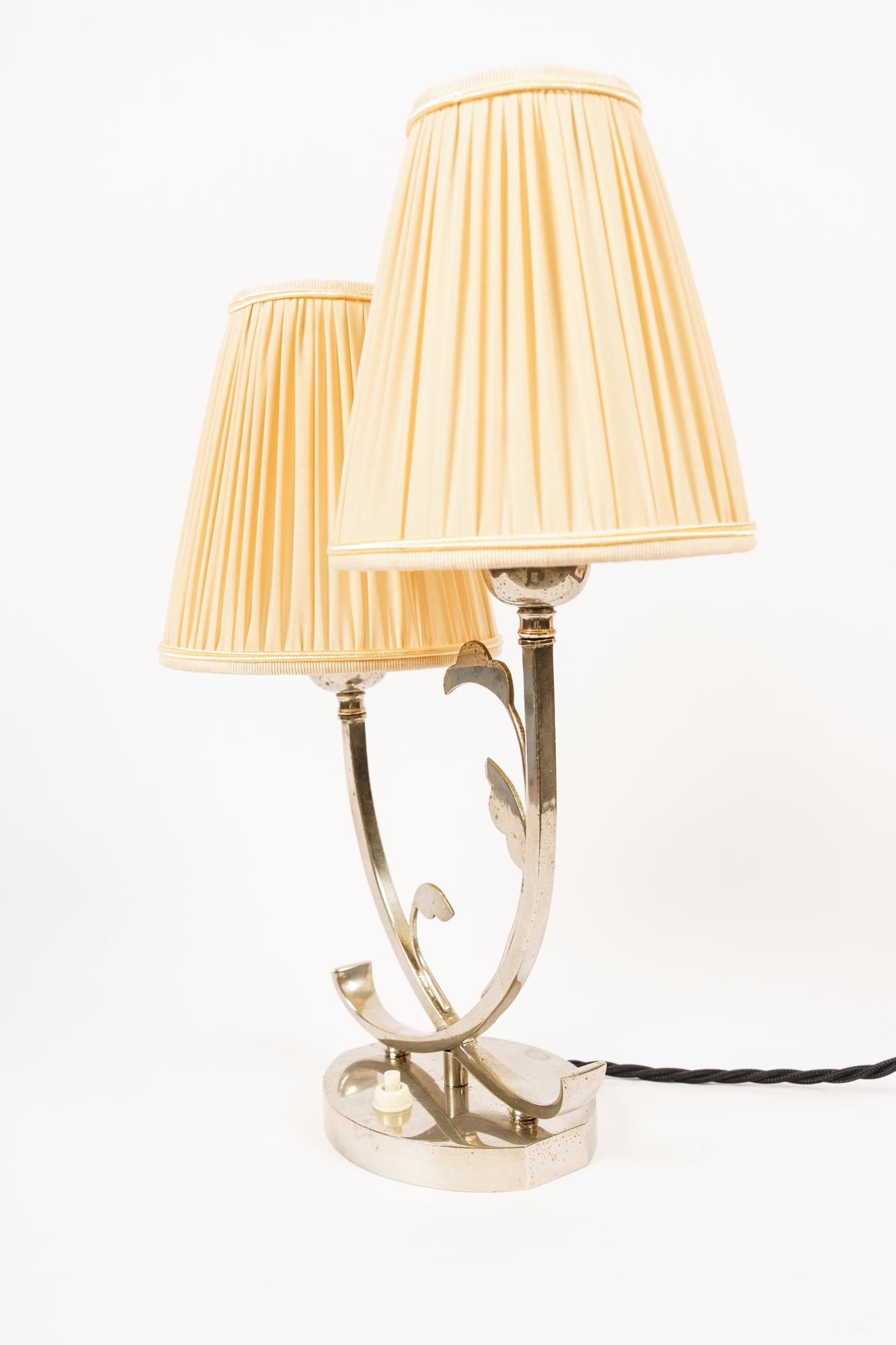 Brass Rare Art Deco Table Lamp with Fabric Shades Vienna Around 1920s For Sale