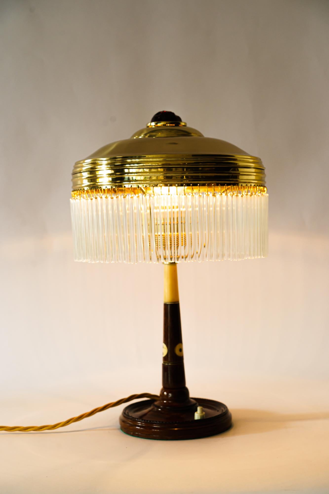 Brass Rare Art Deco Table Lamp with Glass Sticks, Vienna, Around 1920s For Sale