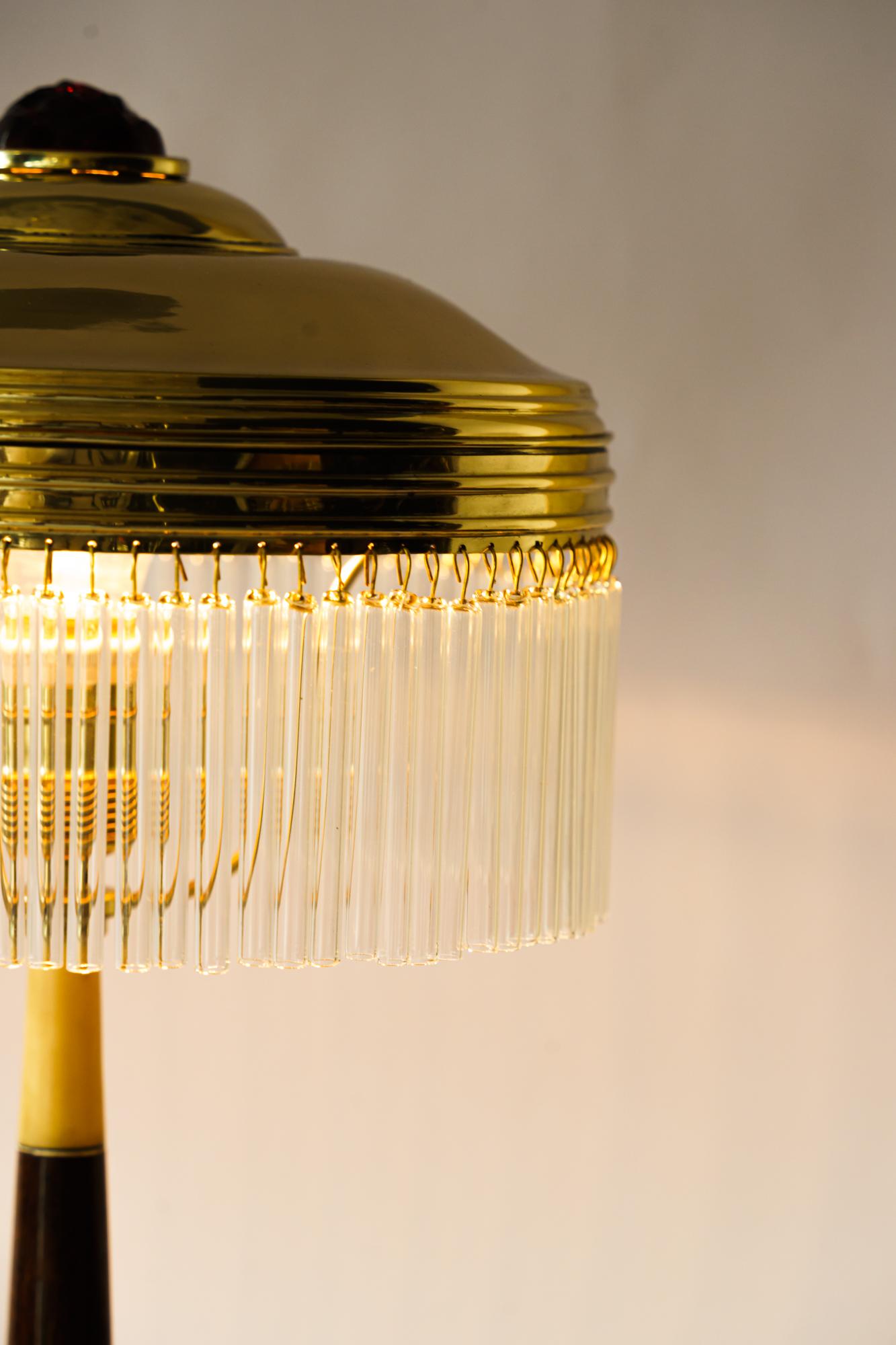 Brass Rare Art Deco Table Lamp with Glass Sticks, Vienna, Around 1920s For Sale