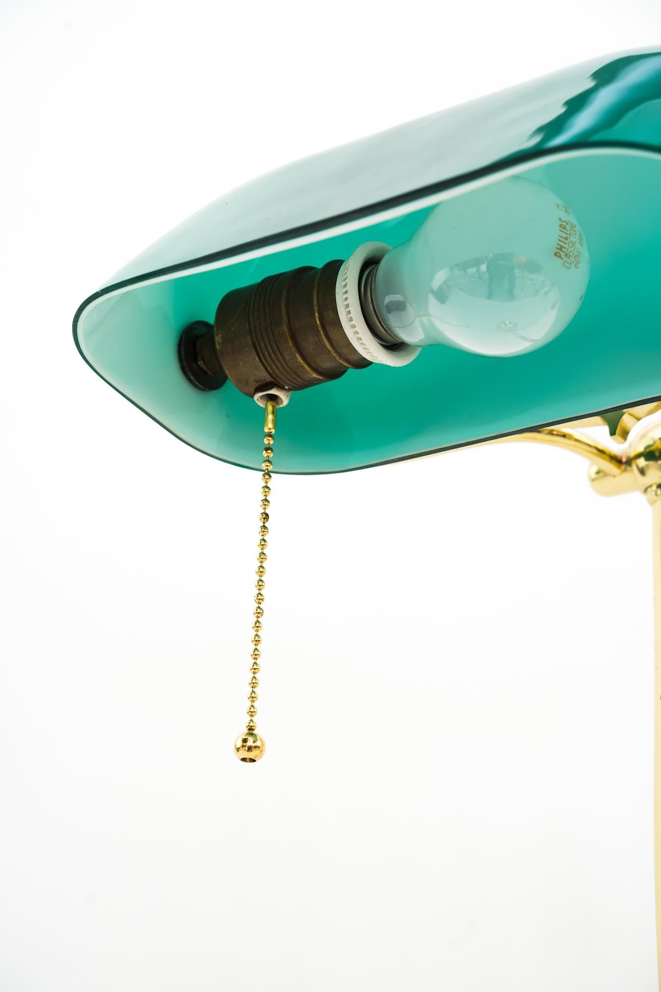 Brass Rare Art Deco Table Lamp with Original Glass Shade Vienna Around 1920s