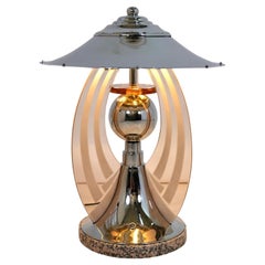 Rare Art Déco table lamp with rosalin glass