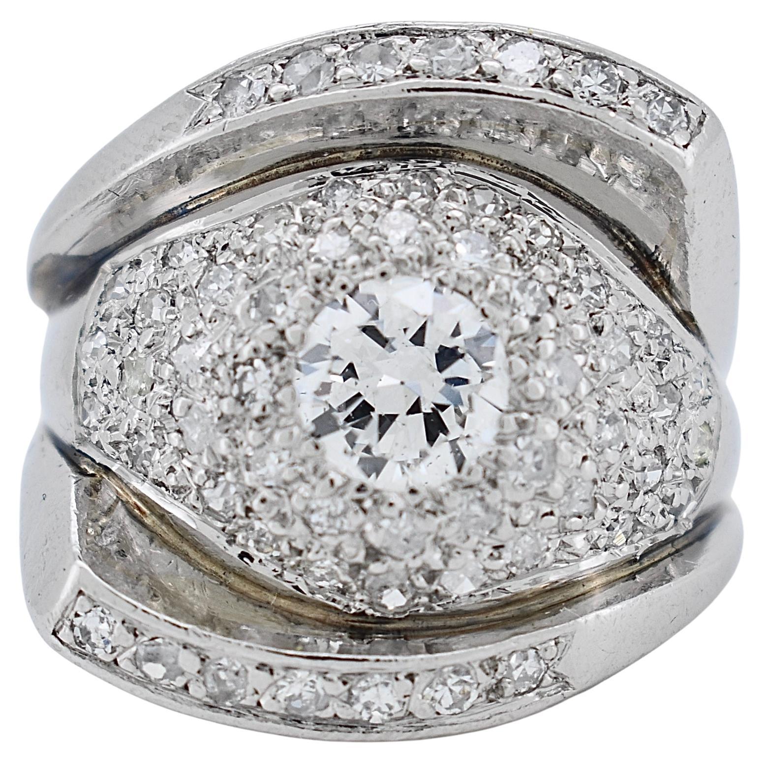 Rare Art Deco Tank Ring - Platinum and Diamonds