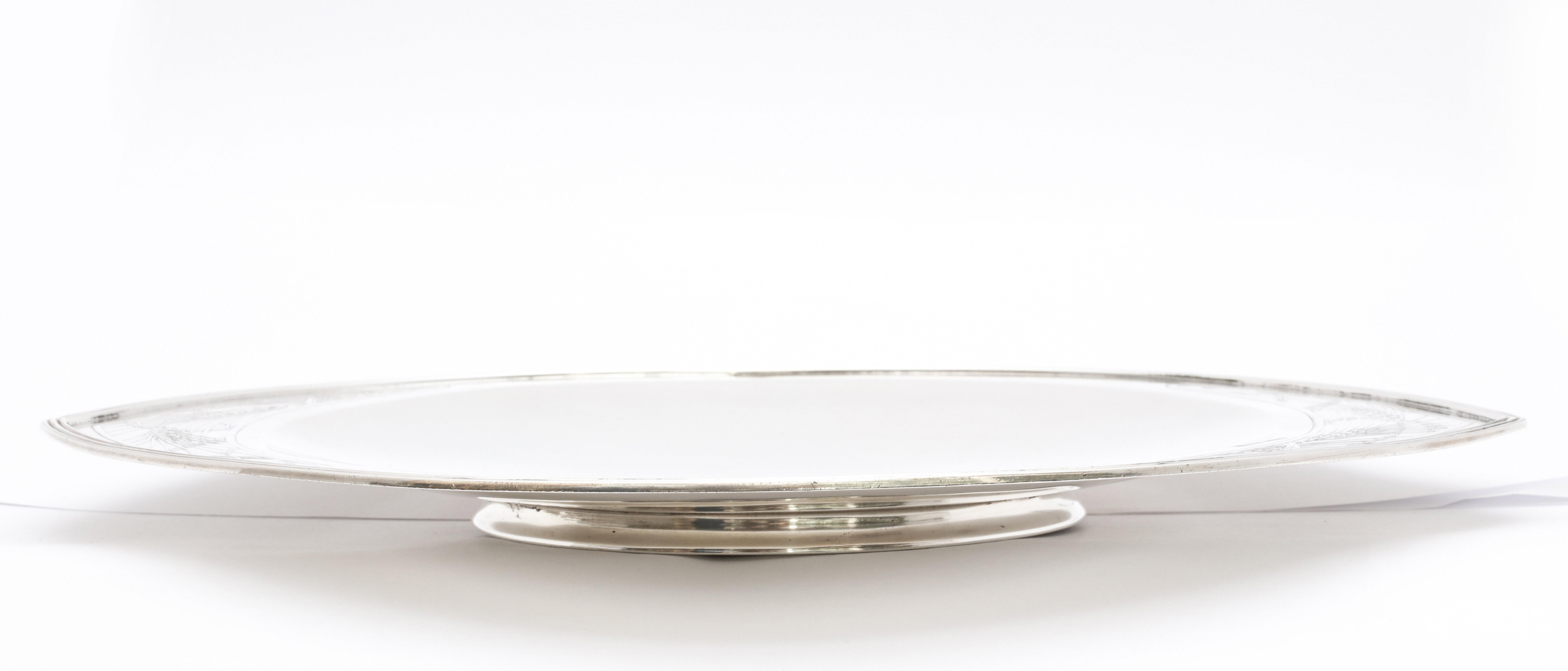 Rare Art Deco Tiffany Sterling Silver Tray on Low Pedestal Base  For Sale 7