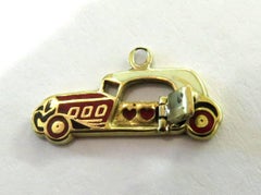 Rare Art Deco Two-Seat Sports Car Movable Enamel Love Charm Pendant