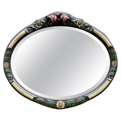 Rare miroir mural Art Dco avec roses et feuilles de houx et baies en bois sculpts  la main