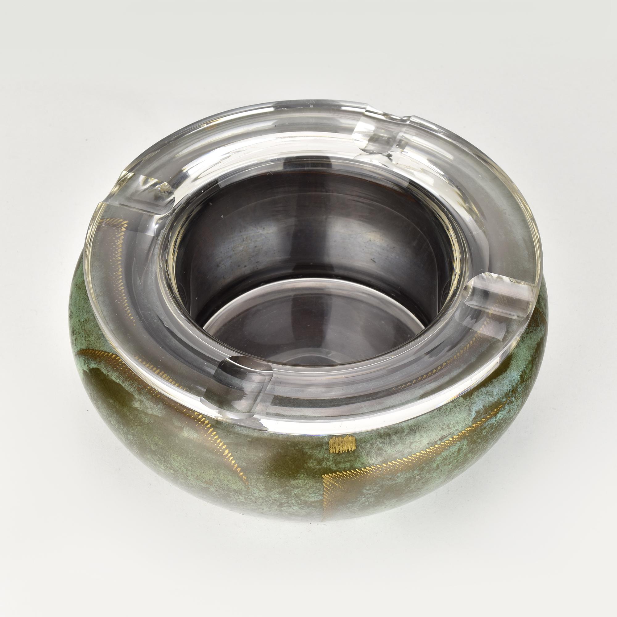 Raro posacenere in rame Art Deco WMF Ikora con rivestimento in vetro pesante, anni '30 In condizioni buone in vendita a Bad Säckingen, DE