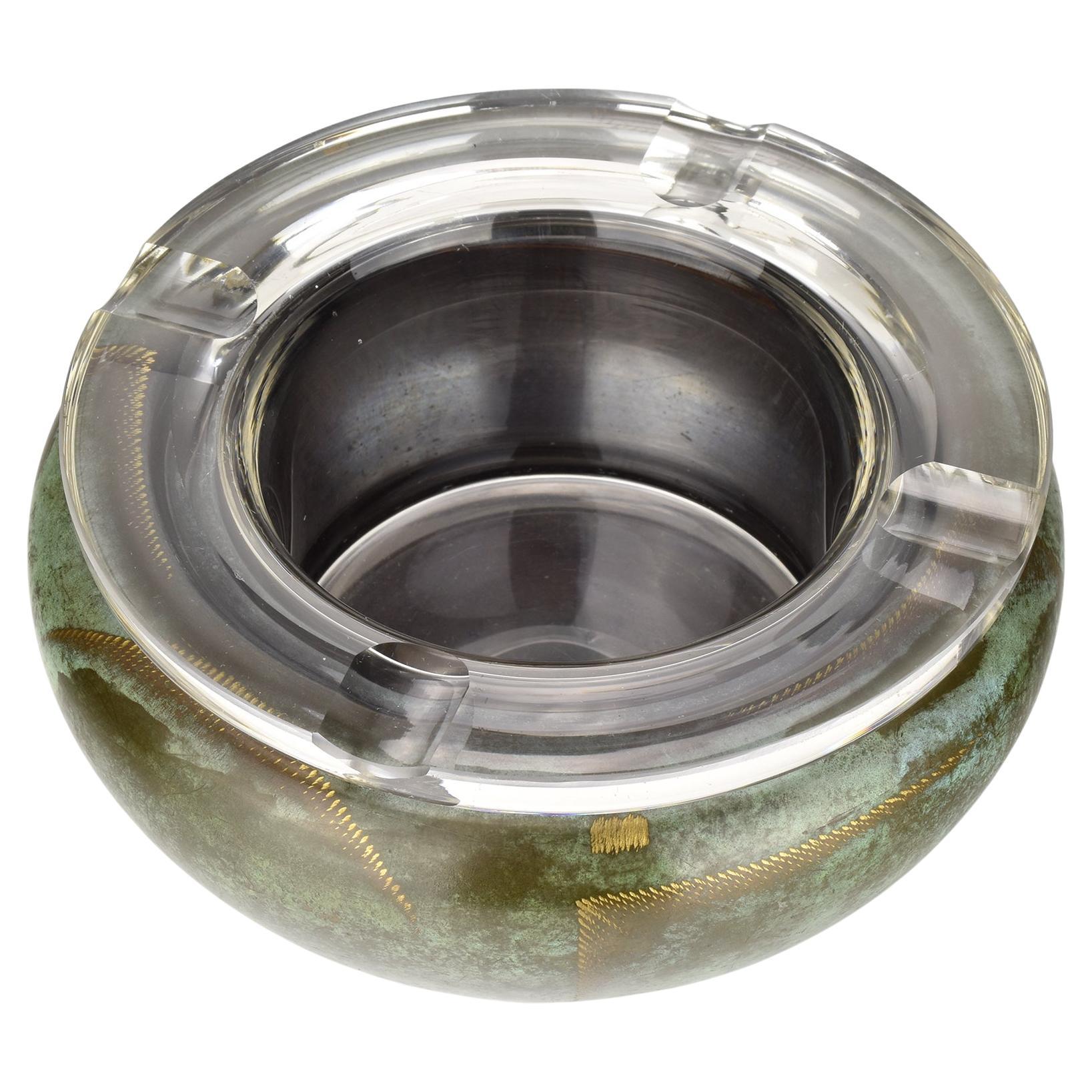 Raro posacenere in rame Art Deco WMF Ikora con rivestimento in vetro pesante, anni 
30 in vendita