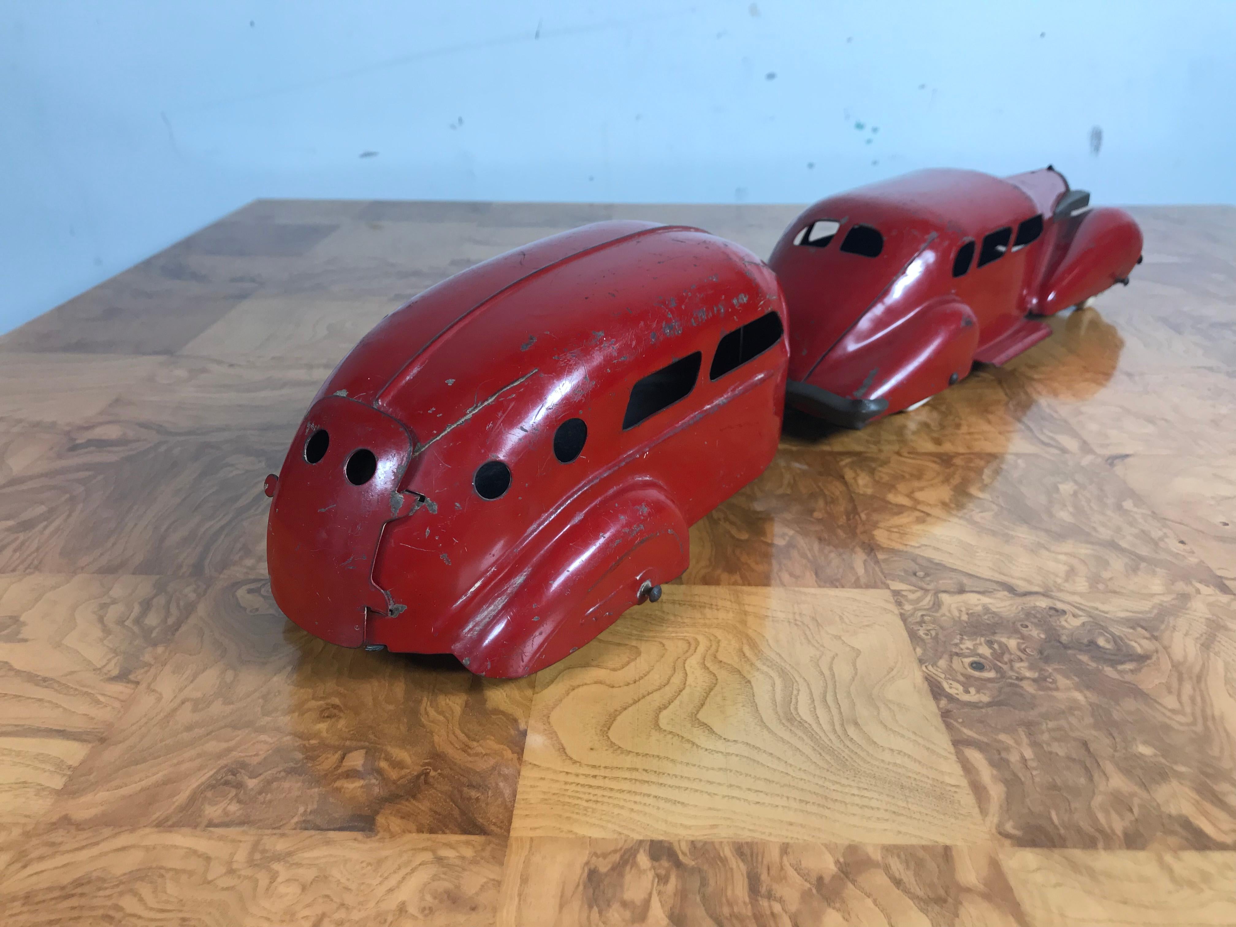 Metal Rare Art Deco Wyandotte Pressed Steel LaSalle Car and Travel Trailer, 1936